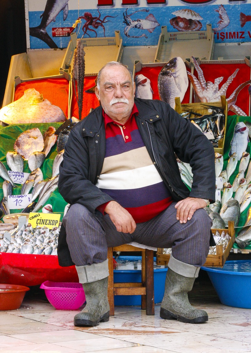 Happy fish seller, Istanbul, Turkey