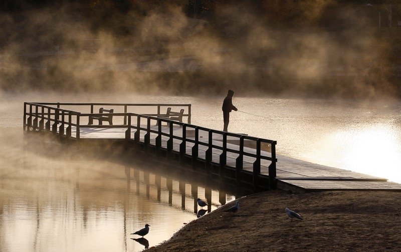 Mirror Lake fisherman, Lake Placid, NY
