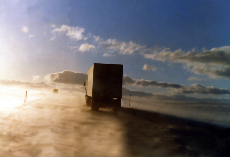 Semi in the snow, I-80 in Nebraska
